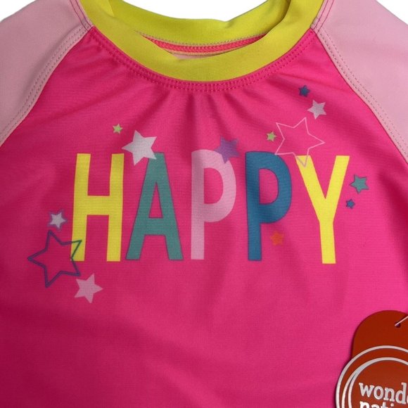Wonder Nation Girls Baby Size 12 Months Rash Guard Swim Shirt Pink Neon Happy - Picture 2 of 12
